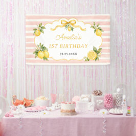 Gingham Rosa Zitronen Thema 1. Geburtstag Banner