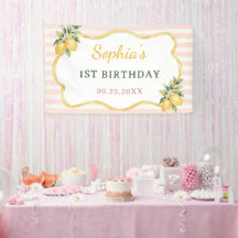 Gingham Rosa Zitronen Thema 1. Geburtstag