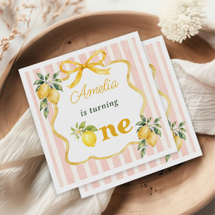Gingham Rosa Zitronen Thema 1. Geburtstag Serviette