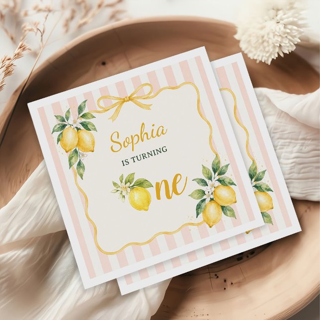 Gingham Rosa Zitronen Thema 1. Geburtstag Serviette (Von Creator hochgeladen)