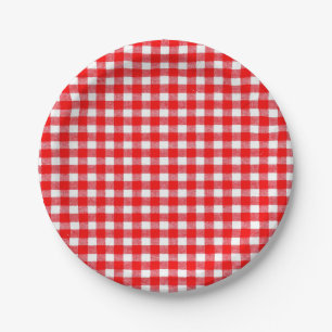 Gingham Rot-Weiß-Picknick Party Pappteller