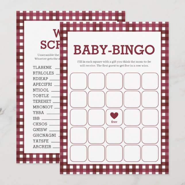 Gingham Rustic Baby Shower Zwei Spielkarten Einladung (Vorne/Hinten)