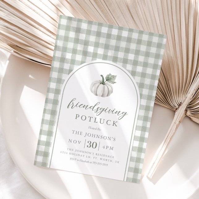 Gingham Sage Friendsgiving Potluck Einladung (Von Creator hochgeladen)