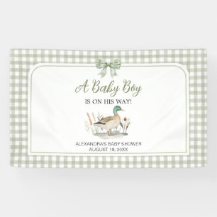Gingham Sage Green Mallard Duck Baby Duck Banner