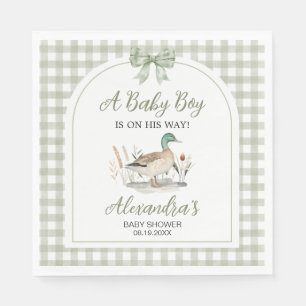 Gingham Sage Green Mallard Duck Baby Duck Serviette