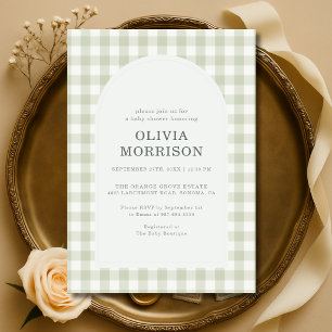 Gingham Salbei Grün Geschlechtsneutrale Babyparty Einladung