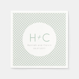 Gingham Salbei Grüne Initialen Hochzeit Probe Serviette