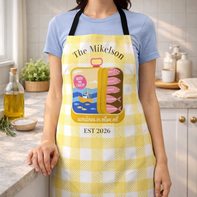 Gingham-Sardinen benutzerdefinierter Familienname Schürze (Von Creator hochgeladen)