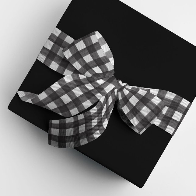 Gingham Satin Ribbon Satinband (Black and white watercolor gingham ribbon.)