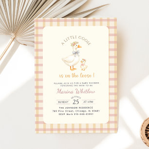 Gingham-Schleifen-Enten-Baby-Shower für kleine Gän Einladung