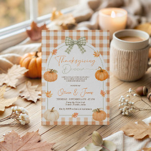Gingham-Schleifen-Kürbis-Thanksgiving-Einladung Einladung