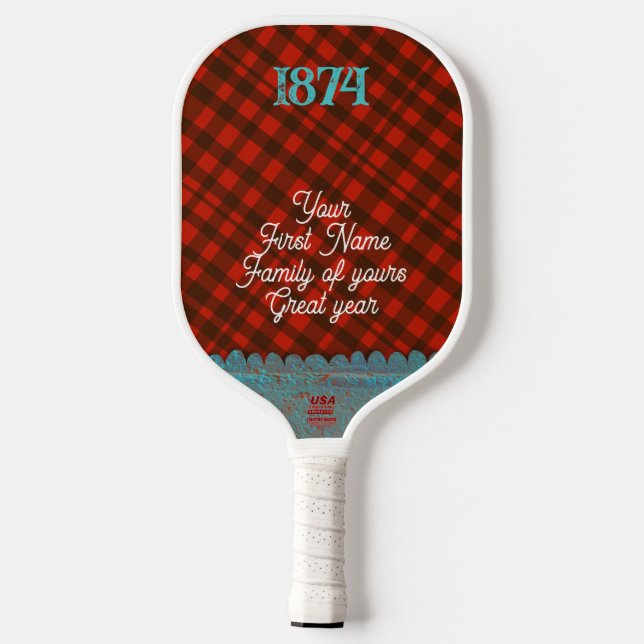 Gingham schwarz und rot pickleball schläger (Rückseite)