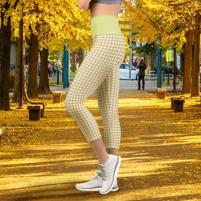 Gingham-Senf Capri Leggings (Gingham Mustard Capri Leggings)