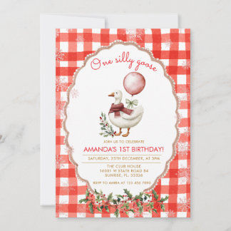 Gingham Silly Goose 1st Birthday Winter Christmas  Einladung