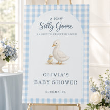 Gingham Silly Goose Blue Boy Baby Shower Welcome