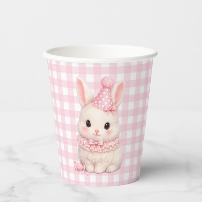 Gingham Some Bunny Hat Geburtstag Pappbecher (Vorderseite)