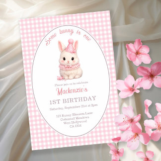 Gingham Some Bunny Is One Geburtstag Personalisier Einladung