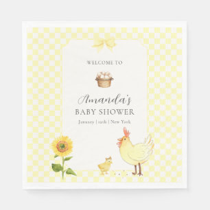 Gingham-Sonnenblumen-Küken-Baby-Party Willkommen Serviette