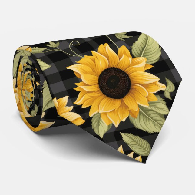 Gingham-Sonnenblumen-Muster Krawatte (Gerollt)