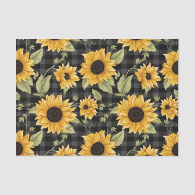 Gingham-Sonnenblumen-Muster Seidenpapier (Vorderseite)