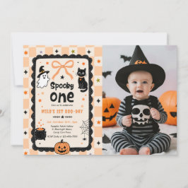 Gingham Spooky One Halloween Geburtstagsfeier Foto Einladung