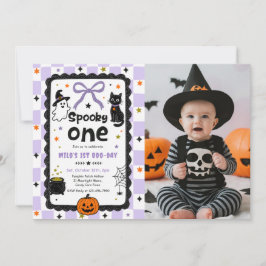 Gingham Spooky One Halloween-Geburtstagsfeier Foto Einladung