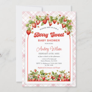 Gingham Strawberry Baby Shower Einladung