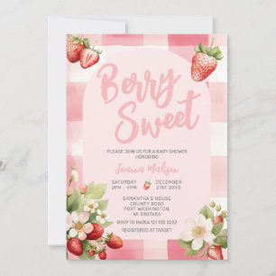 Gingham Strawberry Berry Sweet Baby Shower Einladung