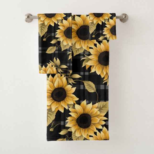 Gingham Sunflowers Pattern Badhandtuch Set (Insitu)
