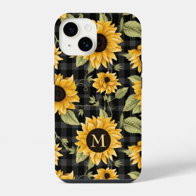 Gingham Sunflowers Pattern iPhone Hülle (Rückseite)