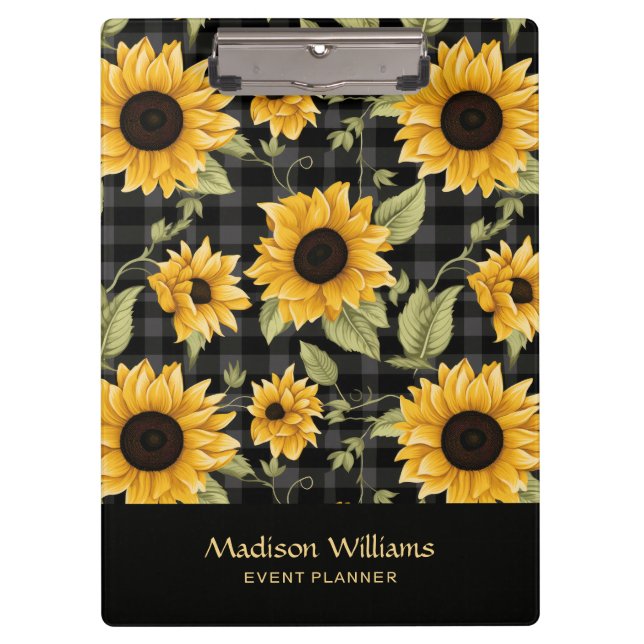 Gingham Sunflowers Pattern Klemmbrett (Vorderseite)
