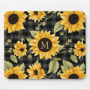 Gingham Sunflowers Pattern Mousepad