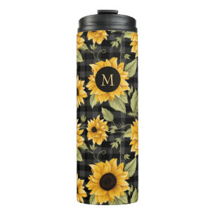Gingham Sunflowers Pattern Thermosbecher