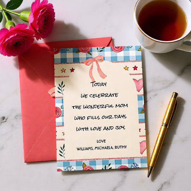 Gingham Süße Rose Floral Feiertagskarte (Von Creator hochgeladen)