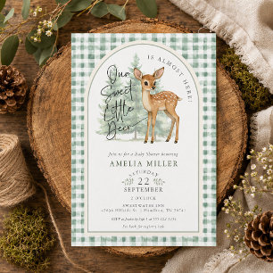 Gingham Süßer Hirsch Geschlechtsneutrale Babyparty Einladung