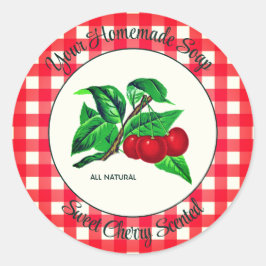 Gingham Sweet Cherry Handmade Soap Label Runder Aufkleber