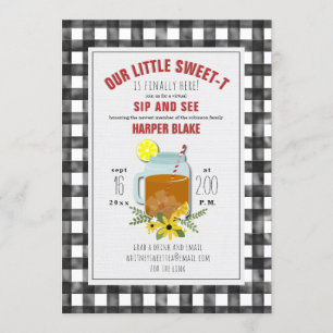 Gingham Sweet Tea Floral Baby Virtuelles Sip & See Einladung
