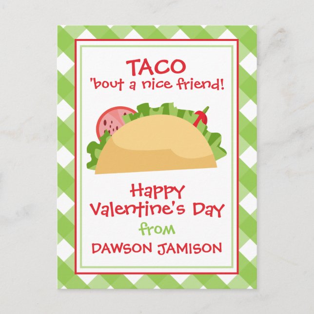 Gingham Taco Personalisiert Valentinskarte Postkarte (Vorderseite)