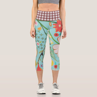 Gingham Taille Grüne Flora Capri Leggings
