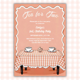 Gingham Tea Party Tee zum zweiten Geburtstag Einladung