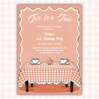 Gingham Tea Party Tee zum zweiten Geburtstag Einladung