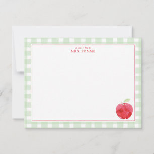 Gingham Teacher Apple Gift Mitteilungskarte