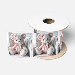 Gingham Teddy Bear auf einem Stuhl Satinband