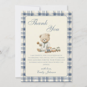 Gingham-Teddybär-Junge-Baby-Party-Dankeskarten