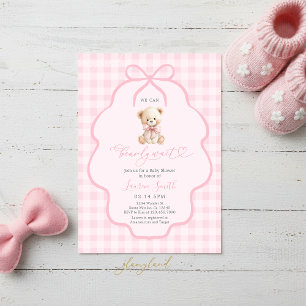 Gingham-Teddybär-Mädchen-Baby-Party Einladung