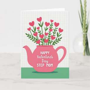Gingham-Teekanne-Stiefmutter-Valentinstagskarte Karte