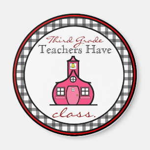 Gingham Third Grade Teacher Magnet