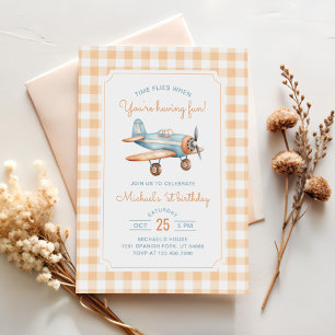 Gingham Time fliegt Flugzeug zum ersten Geburtstag Einladung