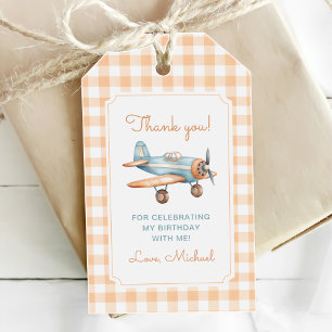 Gingham Time fliegt Flugzeug zum ersten Geburtstag Geschenkanhänger