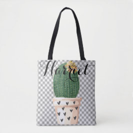 Gingham Tote Bag mit Kaktus Topf Anpassbar